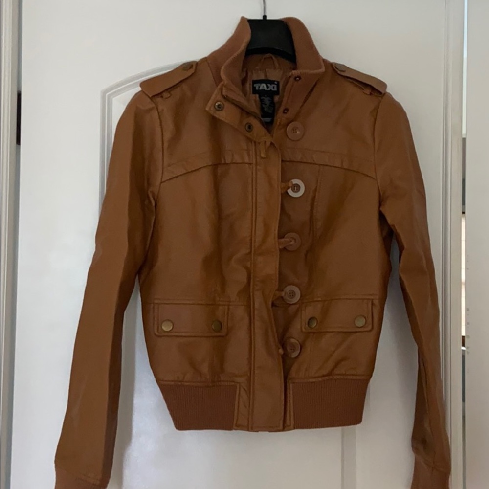 Faux leather bomber